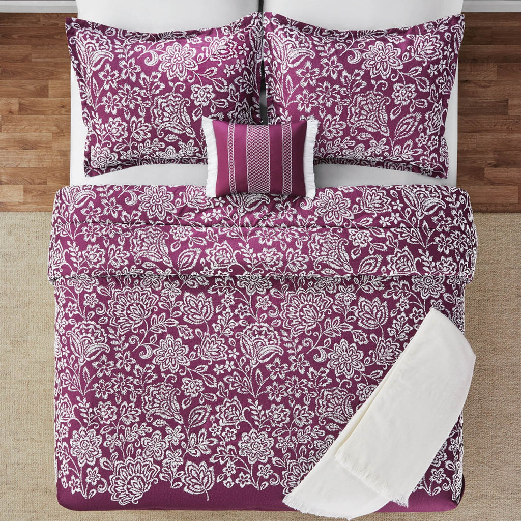5-Piece Jacquard Comforter Set with Decor Pillow and Throw Purple Flocking Embroidery Bedding Set, Full/Queen - Image 2