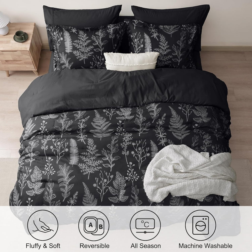 PHF 3 Pieces Printed Comforter Set Queen Size, Lightweight Botanical Floral Bed in a Bag, Ultra Soft Bedding Set with 1 Reversible Comforter - Image 5