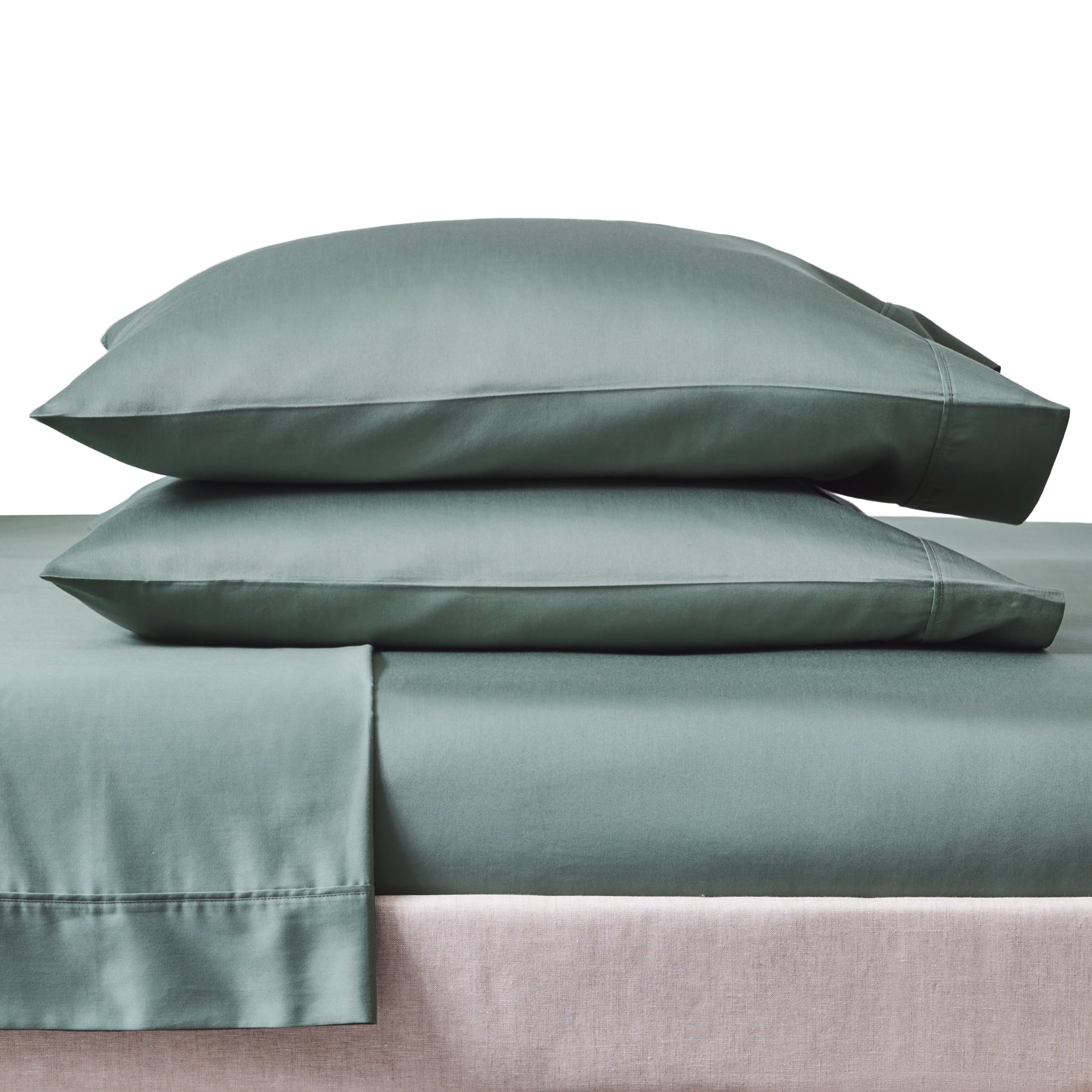4-Piece 300 Thread Count Green Ash Cotton Sateen Bed Sheet Set, Cali King - Image 2
