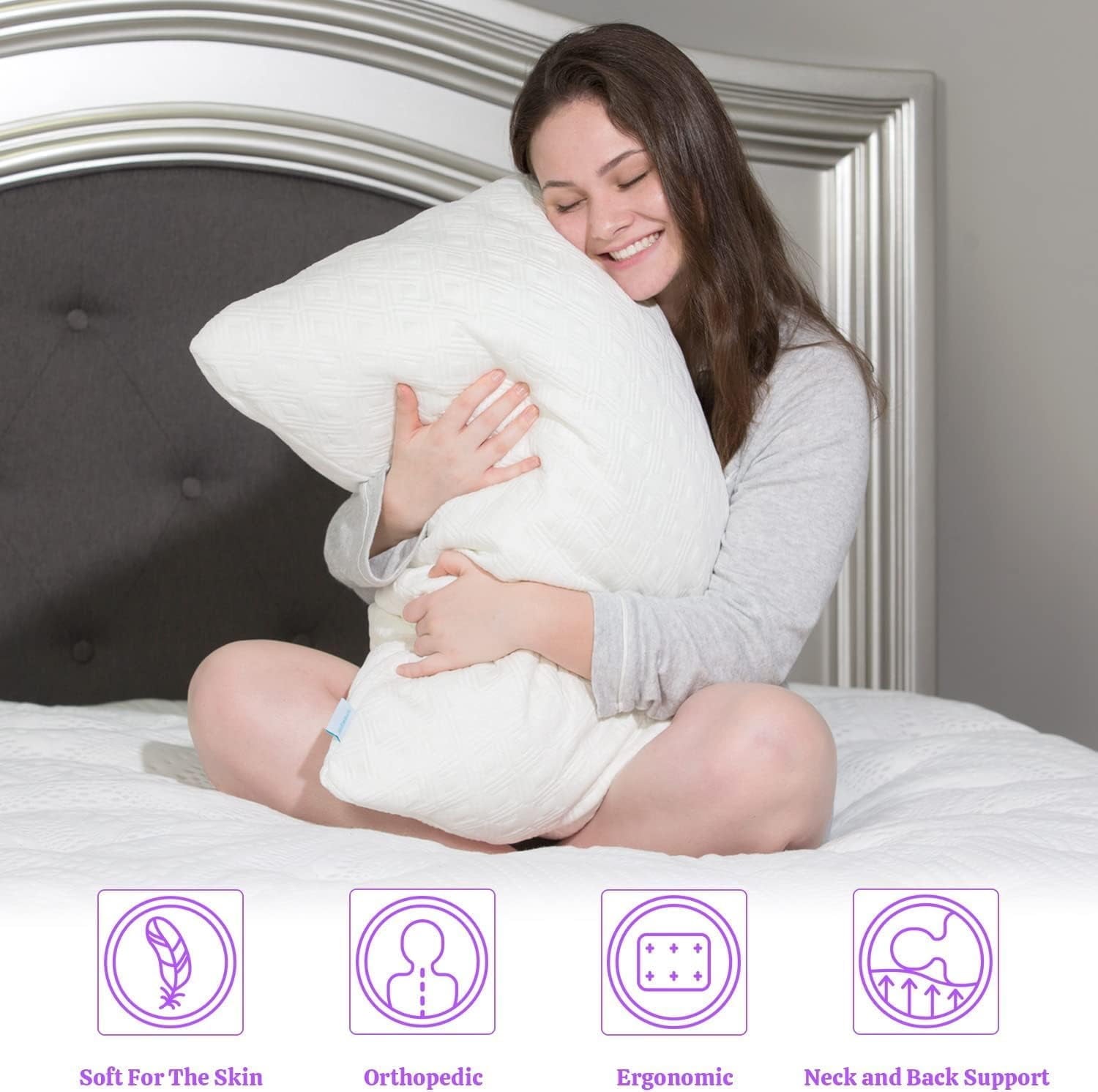 King Size Bamboo Pillow, Memory Foam Bed Pillows with Washable Pillowcases, King - Image 2