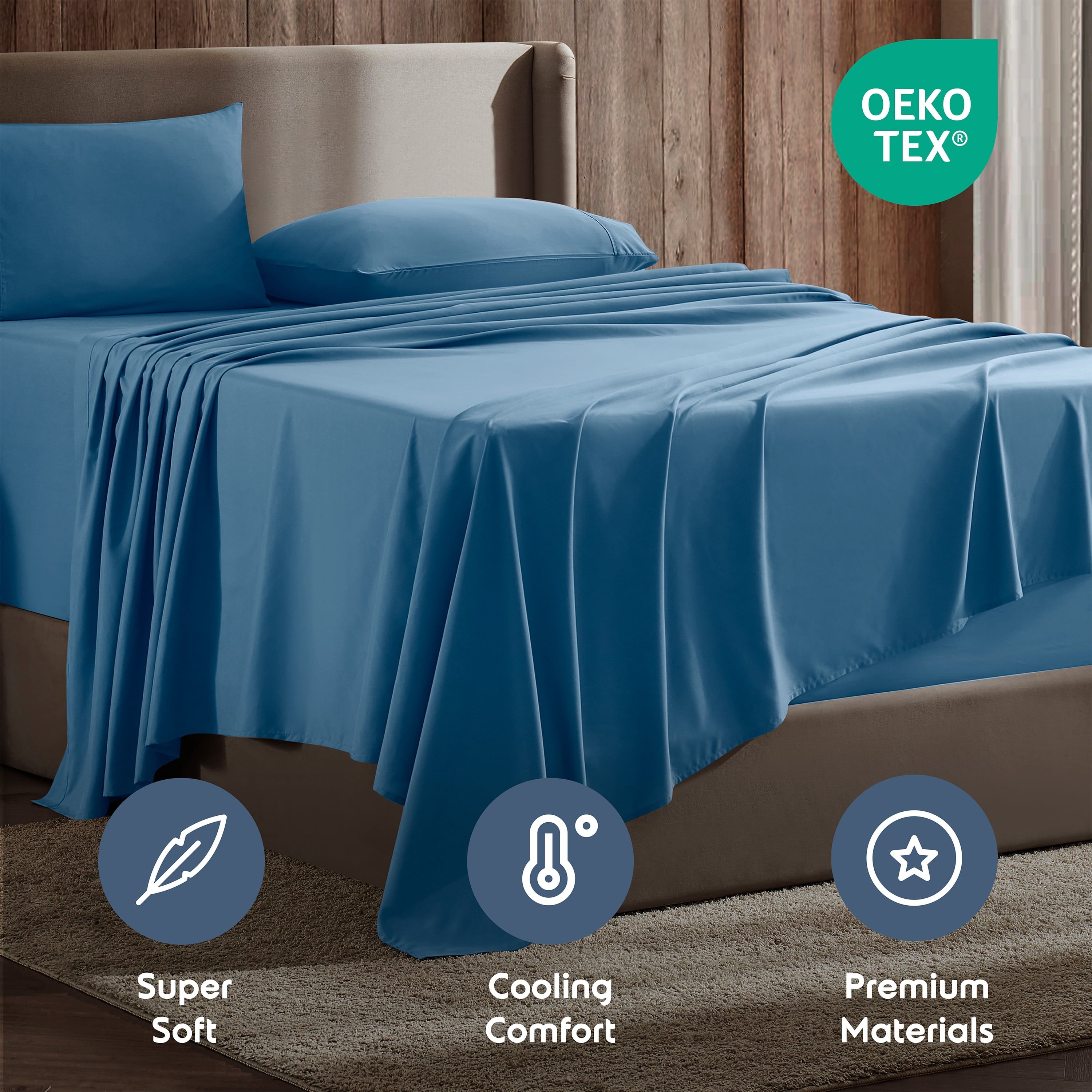 Split King Sheet Sets, 1800 Series Deep Pocket 5 Piece, Luxury Soft Microfiber Bed Sheet Sets, BLUE HEAVEN - Image 3