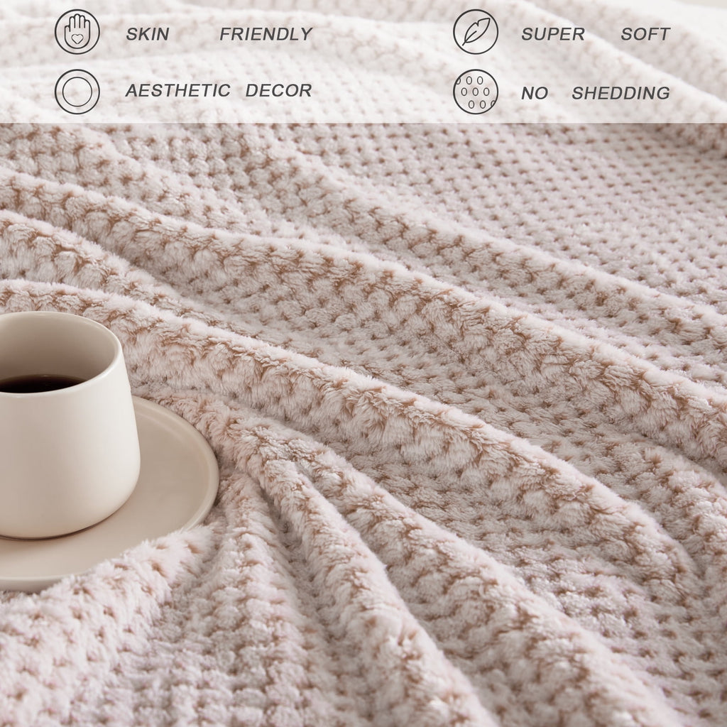 Exclusivo Mezcla Waffle Textured Mixed Camel Fleece Blanket, Super Soft and Warm 50"x70" Throw Blanket for Couch, Cozy, Fuzzy and Lightweigh - Image 3