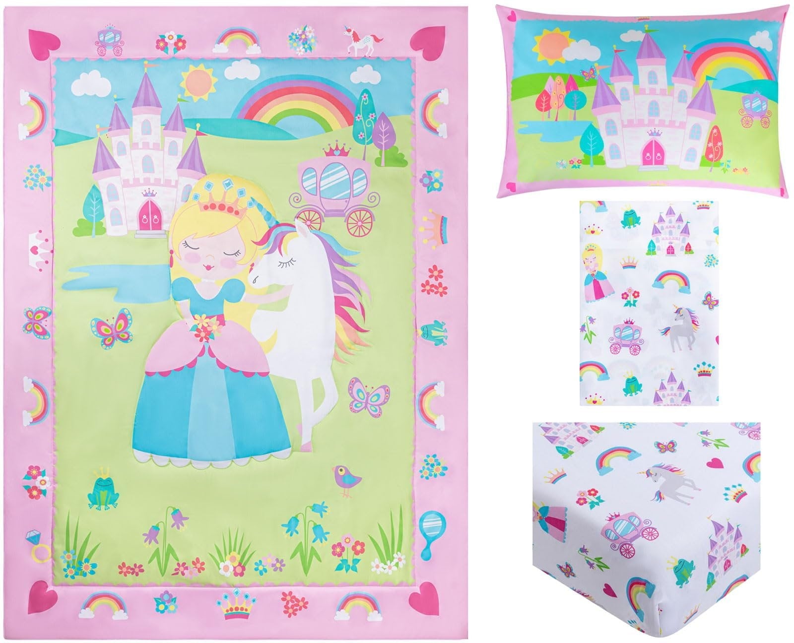 Princess Toddler Bedding Set for Girls - 4-Piece Toddler Bed Comforter Sets for Girls, Reversible Comforter & Pillowc... - Image 5