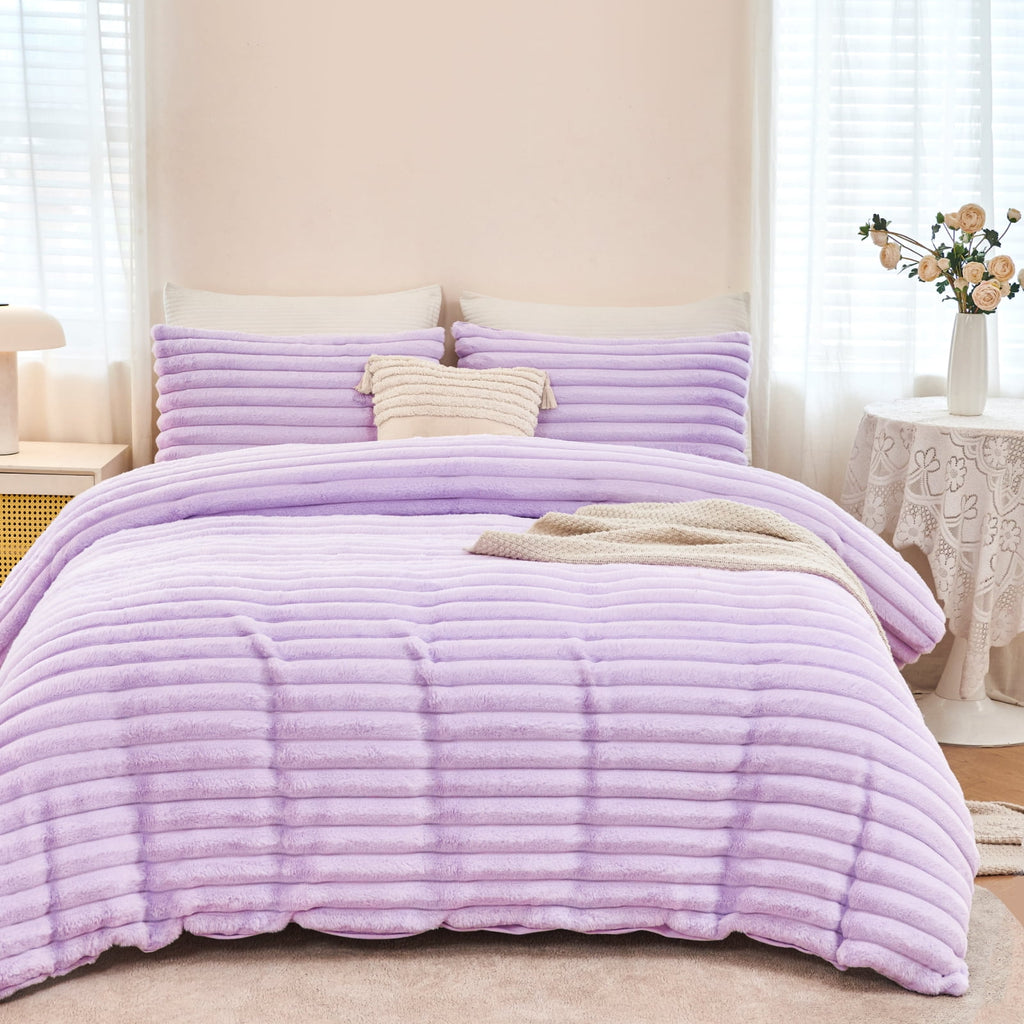 ZRNBAST Fleece Twin Comforter Set, Light Purple Super Soft Furry Plush Bedding, Luxury Fluffy Fuzzy Heavy Bed Set for Winter with 2 Pillowca - Image 2