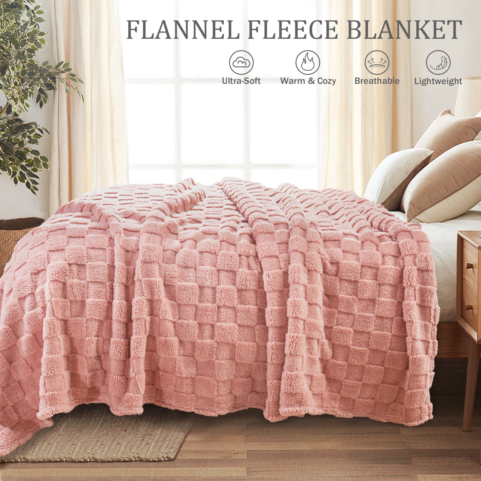 Fleece Throw Blanket for Couch, Super Soft Warm Lightweight Checkered Pattern Blanket for All Seasons, Pink, 50"x60" - Image 5