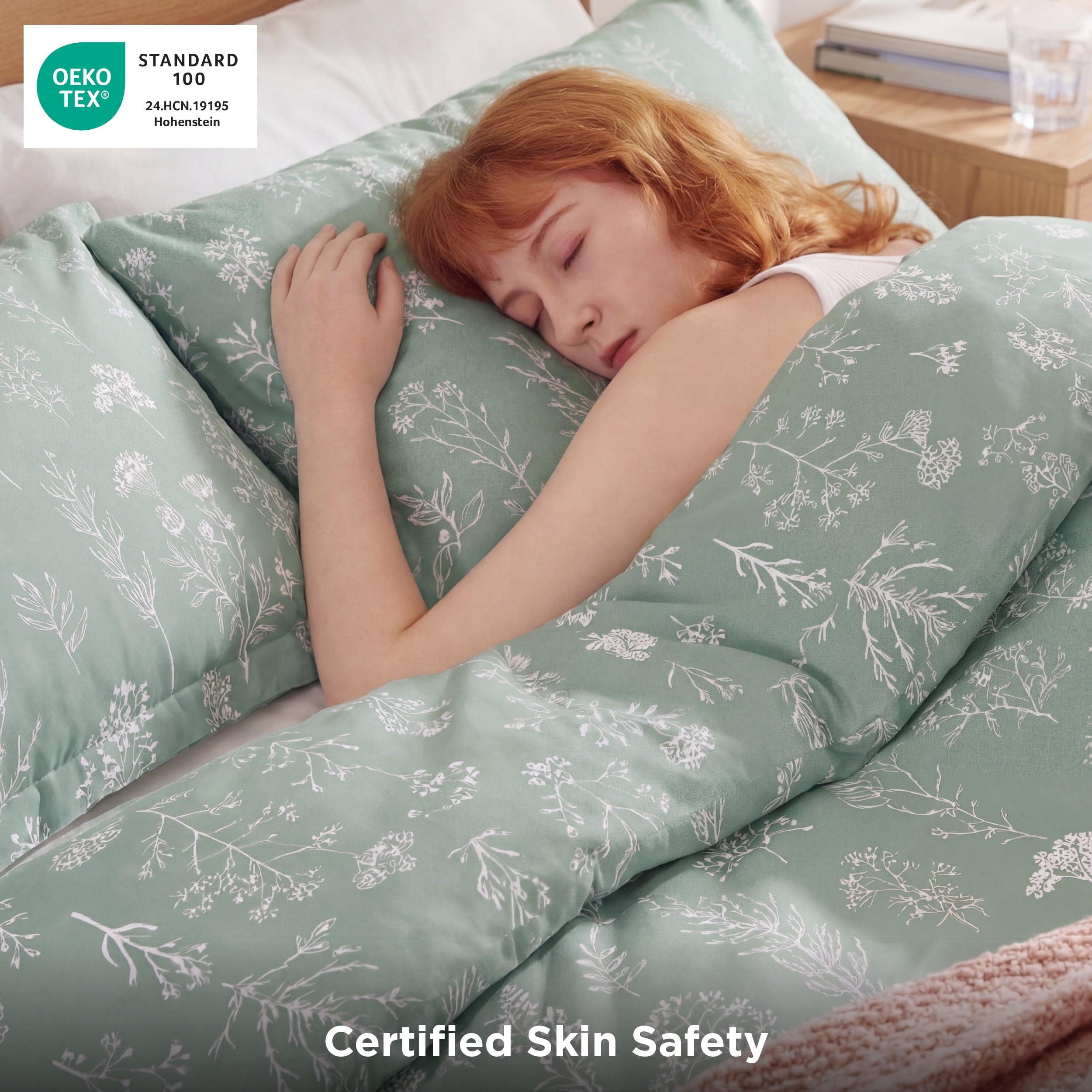 3 Pieces Sage Green Queen Size Comforter Sets, Cute Flowers Botanical Lightweight Soft Bedding Set with 2 Pillow Shams - Image 4