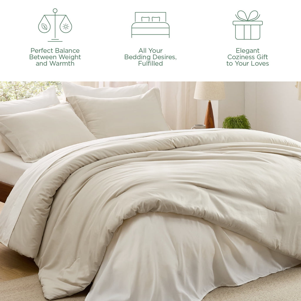 U by Bedsure Twin Comforter Set Beige, 5 Pieces Lightweight Twin Bedding Sets Boho with Comforter, Sheet, Pillowcase & Sham, 80GSM - Image 4