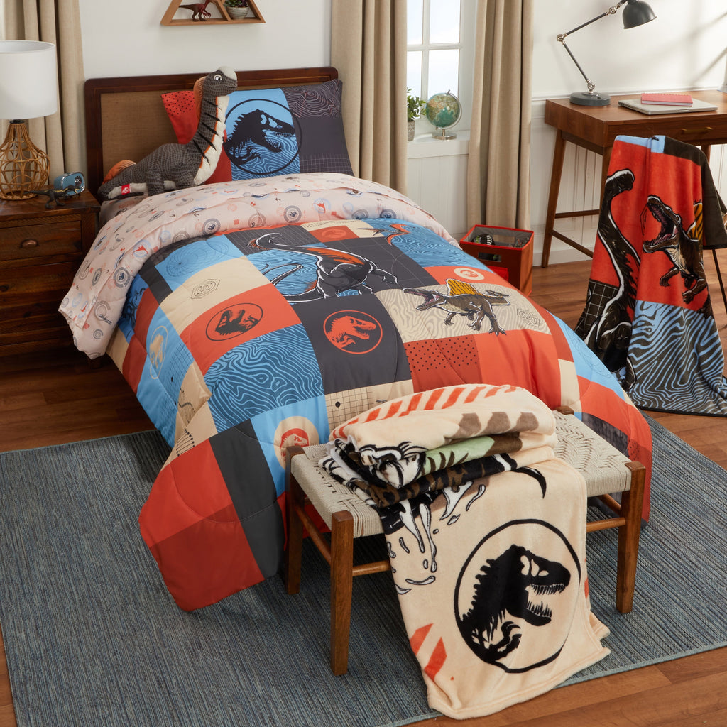 Kids 2 Piece Blue Orange Reversible Dinosaur Comforter and Pillowcase set, Twin/full - Image 4