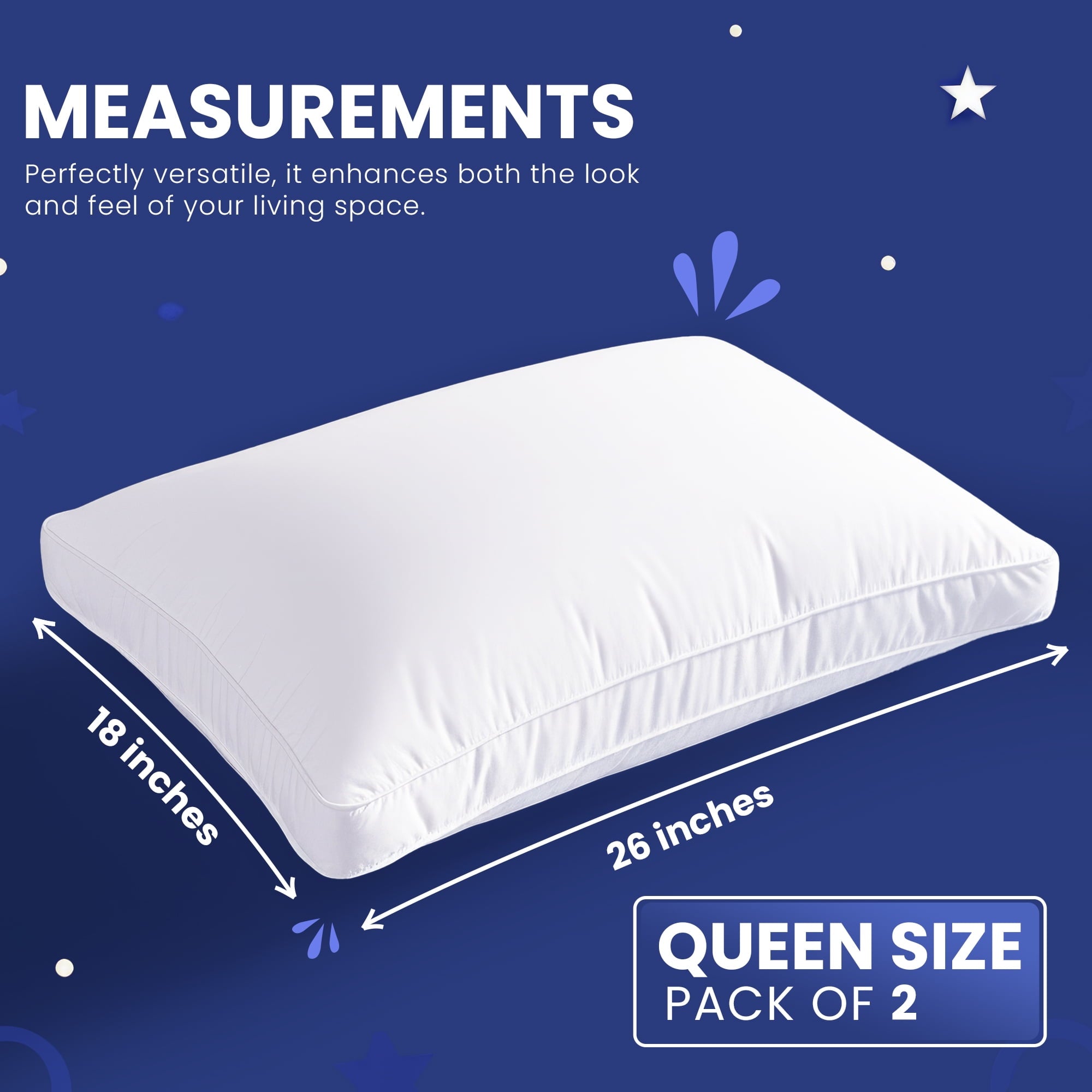 Queen Bed Pillow, 26"L x 18" W, Set of 2, Soft and High-Quality, Gusseted Pillow for All Sleep Positions (White) - Image 2
