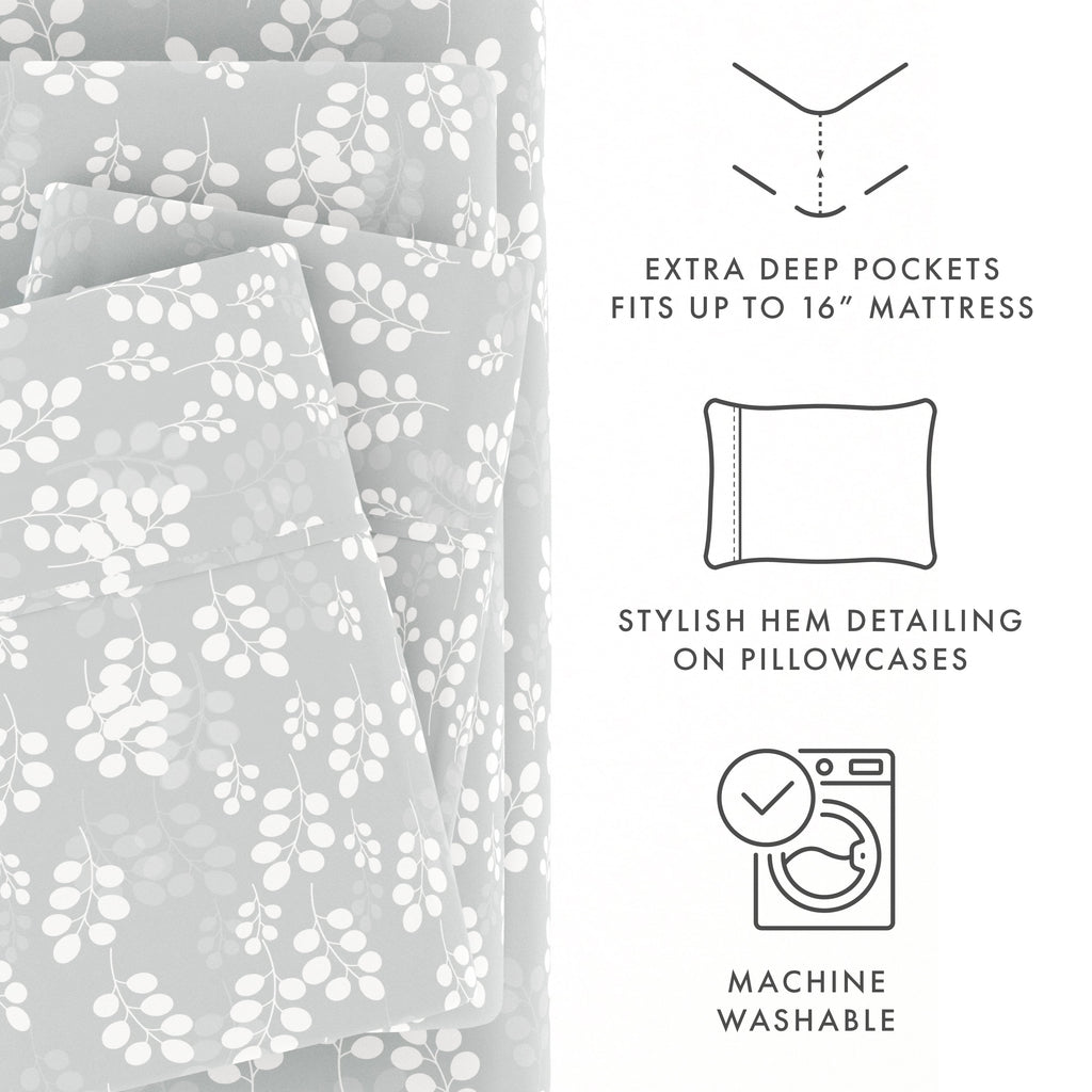 4 Piece Pattern Microfiber Bed Sheets Set, Gray Wheat, Full - Image 6