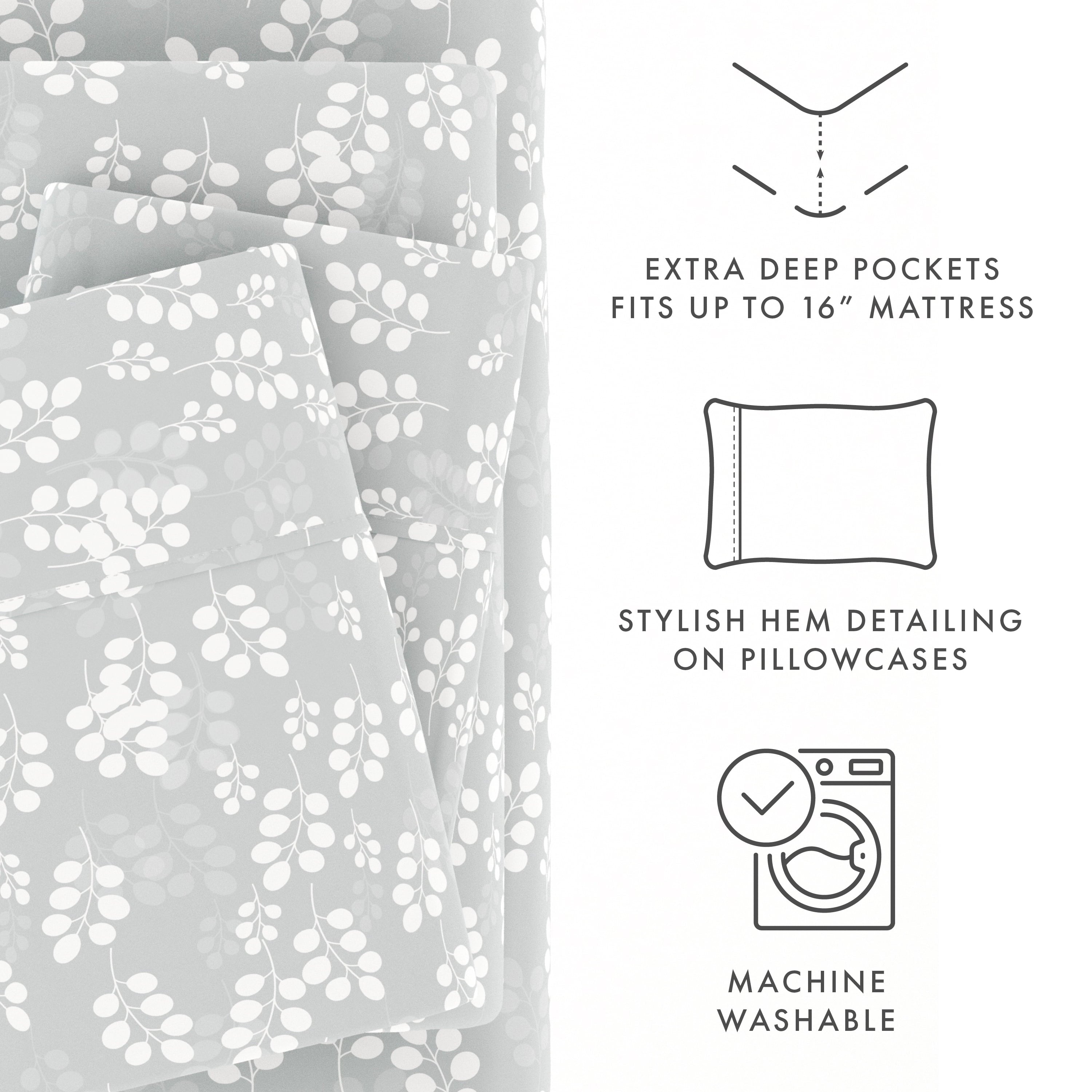 4 Piece Pattern Microfiber Bed Sheets Set, Gray Wheat, Full - Image 6