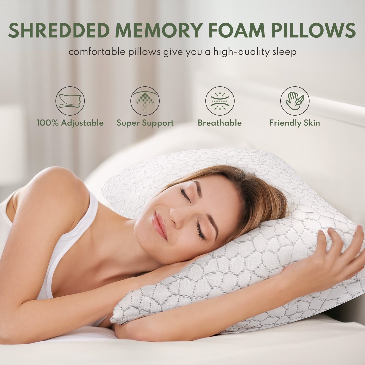 Cooling Memory Foam Queen Pillows for bed 2 Pack,Adjustable Support & Heat Dissipation Tech for Side,Back,Stomach & H... - Image 6