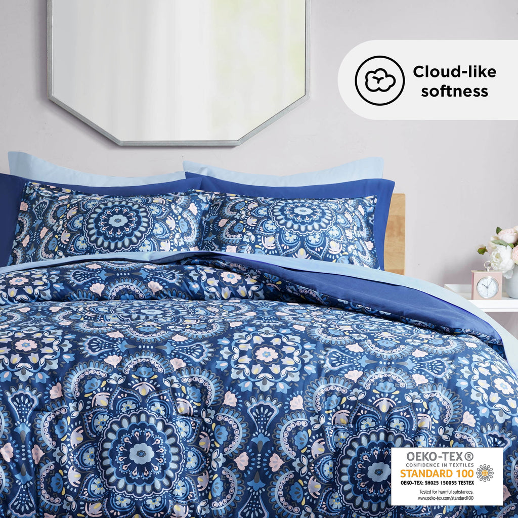 Queen Size Comforter Set, 9-Piece Bed in a Bag Queen, Navy Blue Bedding Comforter Set with Comforter, Flat Sheets, Fi... - Image 3