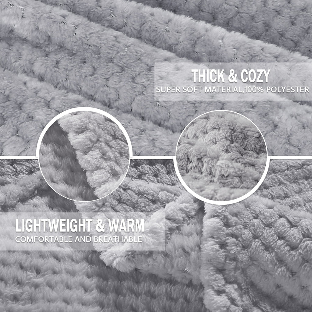 Waffle Textured Extra Large Fleece Blanket, Super Soft and Warm Throw Blanket for Couch, Sofa and Bed (Light Grey, 50... - Image 2