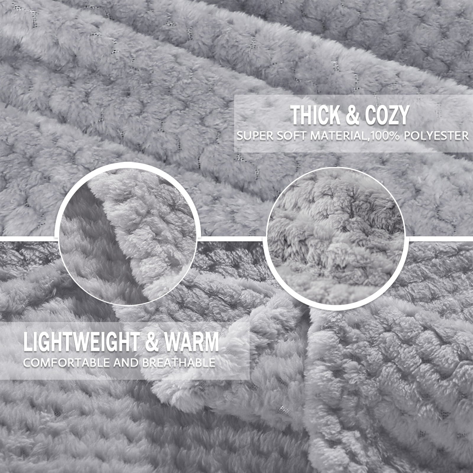Waffle Textured Extra Large Fleece Blanket, Super Soft and Warm Throw Blanket for Couch, Sofa and Bed (Light Grey, 50... - Image 2