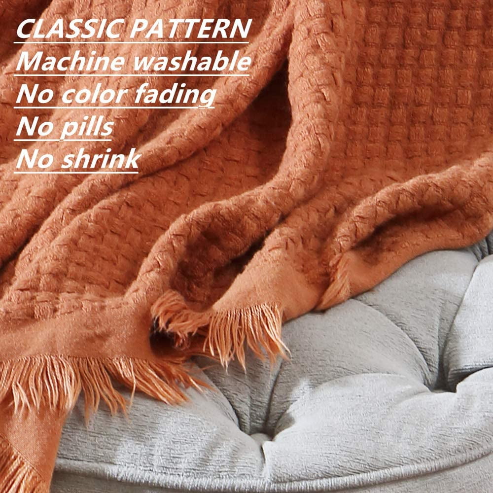 CREVENT Farmhouse Rust Knit Throw Blanket for Couch Sofa Chair Bed Home Decoration, Soft Warm Cozy Light Weight for Spring Summer Fall (50'' - Image 4