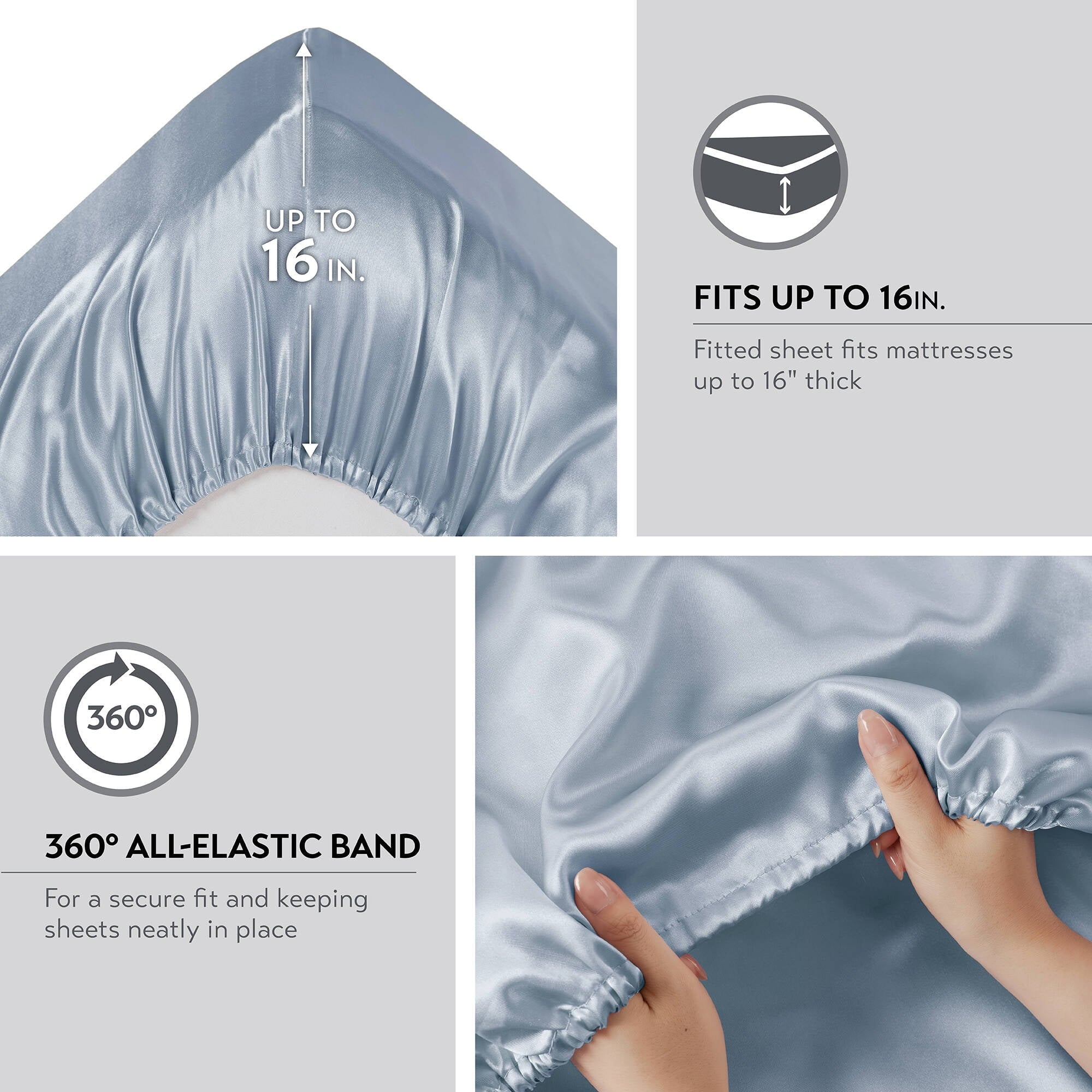 Satin Sheet Set, Twin Bed Sheets with Pillowcases, 4-Piece Luxury Silky Sheet Set, Blue, Gifts for Women - Image 6