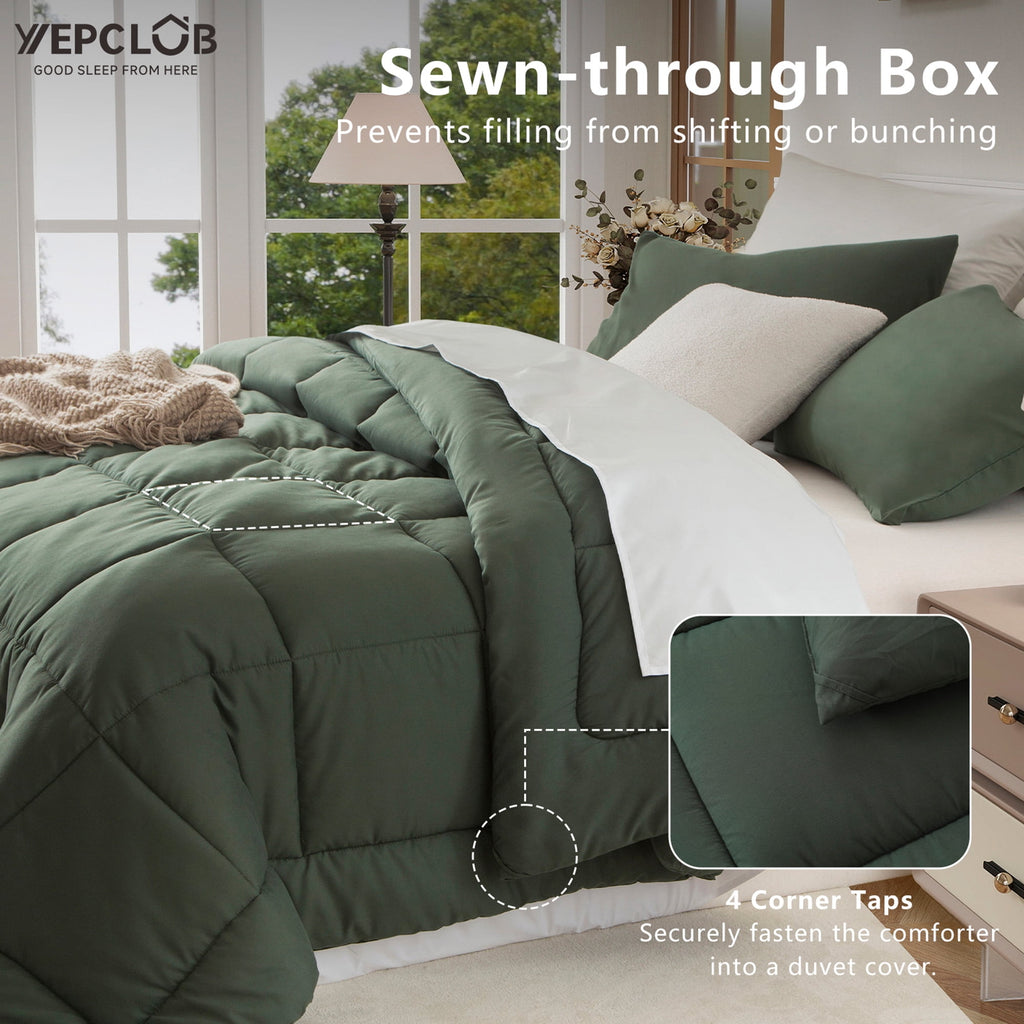 3-Piece Twin Size Comforter Set, Green Down Alternative Reversible Bedding Set, All-Season Quilted Soft Comforter wit... - Image 6