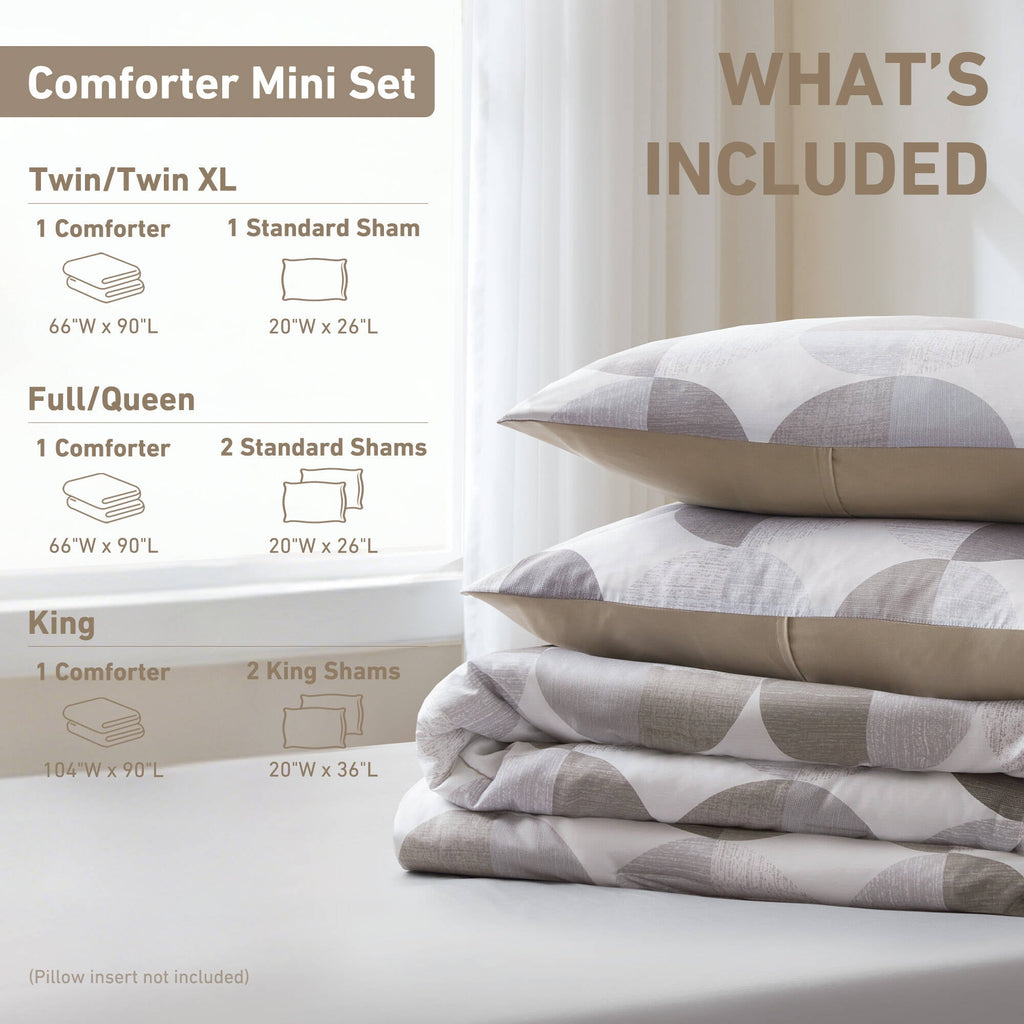 Full/Queen Size Comforter Set, Tan/Gray Bedding Set for All Seasons, 3-Piece Round Geometric Print Bedding Comforter Set - Image 3