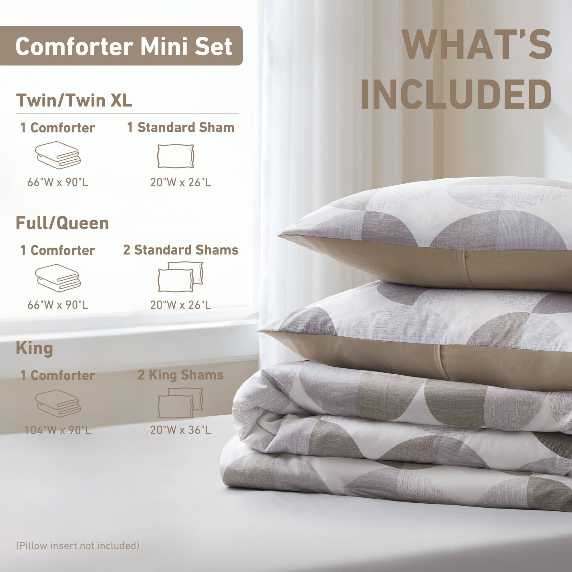Full/Queen Size Comforter Set, Tan/Gray Bedding Set for All Seasons, 3-Piece Round Geometric Print Bedding Comforter Set - Image 3