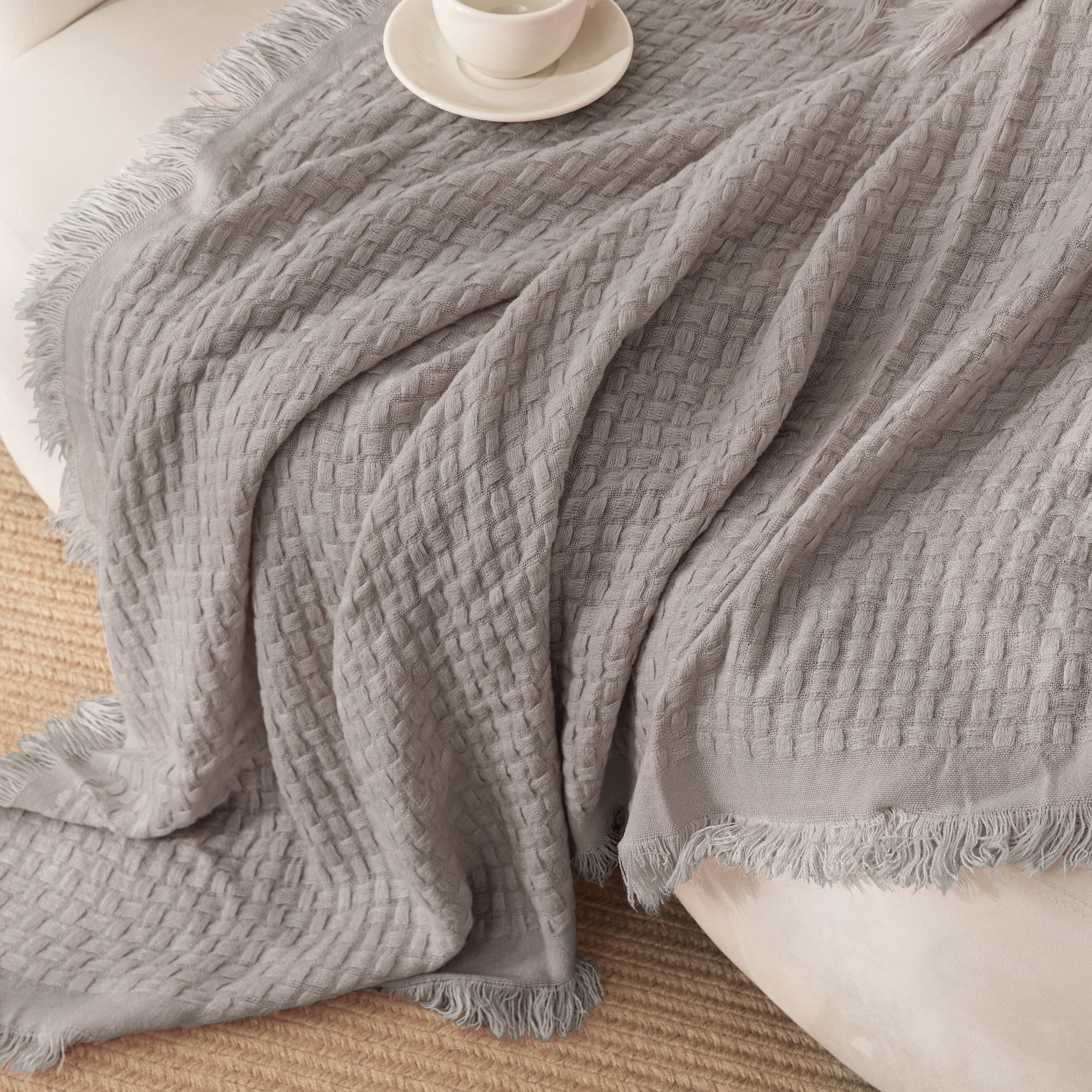 Exclusivo Mezcla Knitted Throw Blanket with Fringes for Couch, Soft and Warm Textured Throw for All Season, Lightweight Breathable Room Deco - Image 5