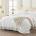 Queen Comforter Set White - 3 Pieces Soft Fluffy Ruffle Bedding Comforter Sets for Queen Bed, All Season Farmhouse Li...