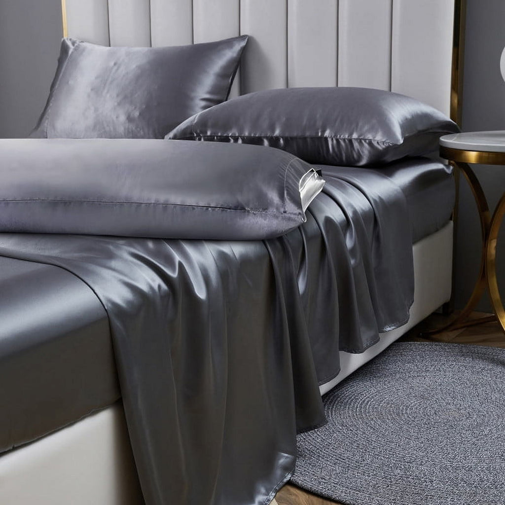 Luxury 5-Piece Satin Sheets Twin Silk Sheets Bed Sheet Set Ultra-Silky & Skin-Friendly Deep Pocket Bed Flat Fitted Sheet
