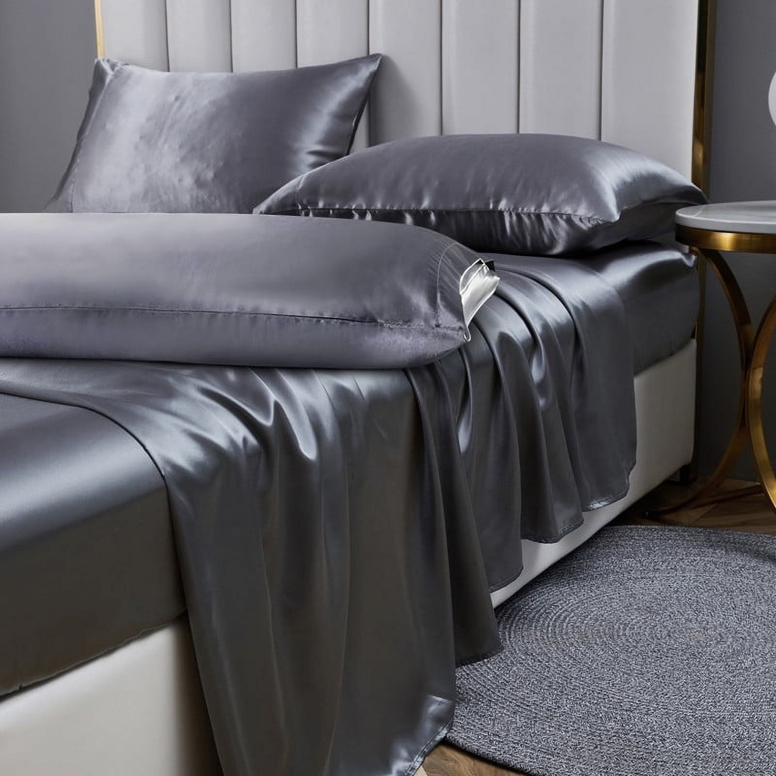 Luxury 5-Piece Satin Sheets Twin Silk Sheets Bed Sheet Set Ultra-Silky & Skin-Friendly Deep Pocket Bed Flat Fitted Sheet