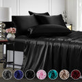 Twin Silk Gray Bed Sheet Set Deep Pocket Bed Flat Fitted Sheet, 3-Pieces