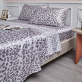 ANMINY Satin Sheets Twin Silk Sheets Silver Leopard Bed Sheet Set Deep Pocket Bed Flat Fitted Sheet, 3-Pieces