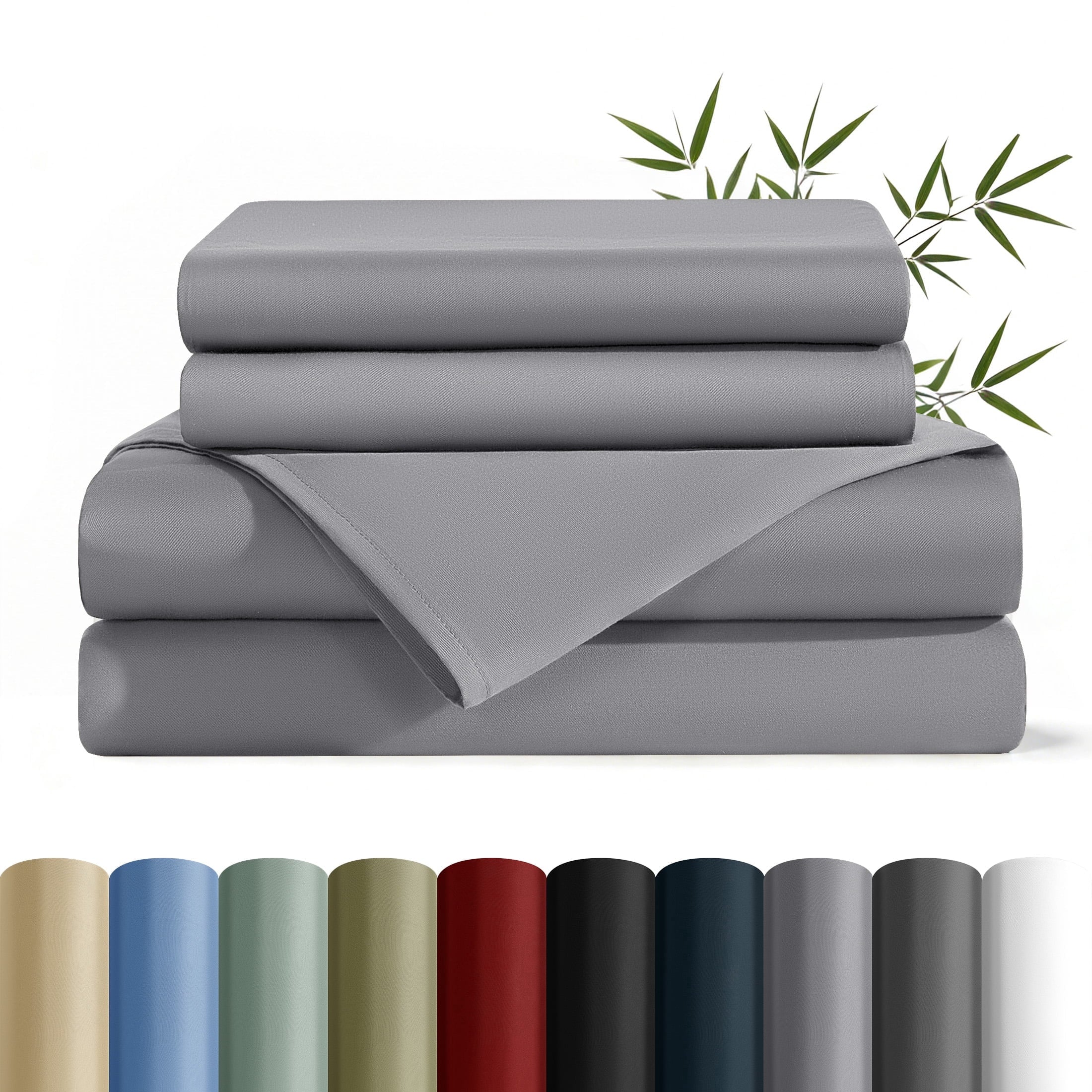 Bamboo Queen Sheet Set, Luxury Soft 4 Pieces Bed Sheets with 18" Deep Pocket, Gray