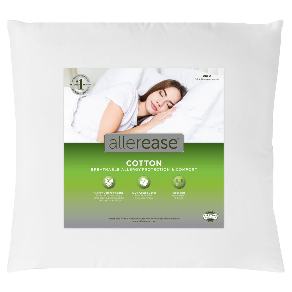 Cotton Euro Throw Pillow, 26" x 26", White- Allergy Defense Fabric