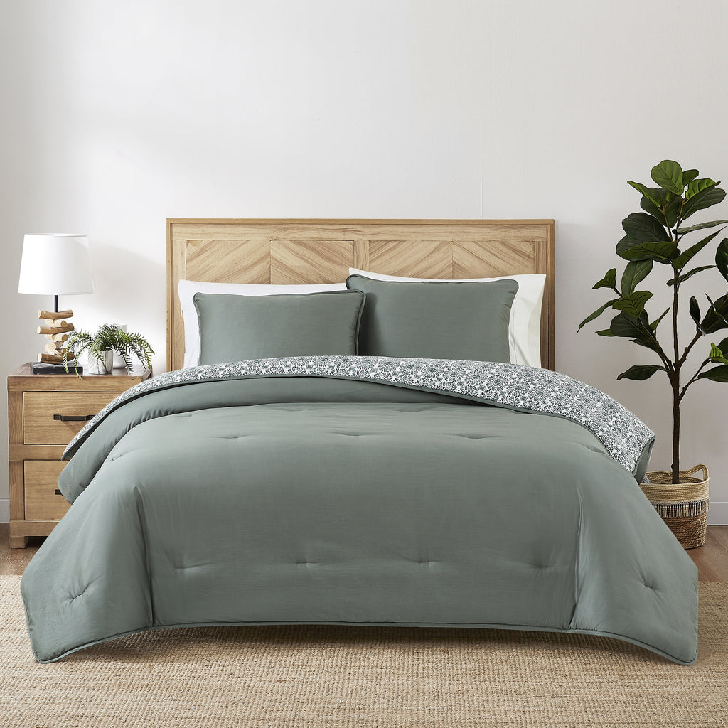 3-Piece 400 Thread Count Flag Stone Green Cotton Lyocell Blend Comforter Set, Adult King