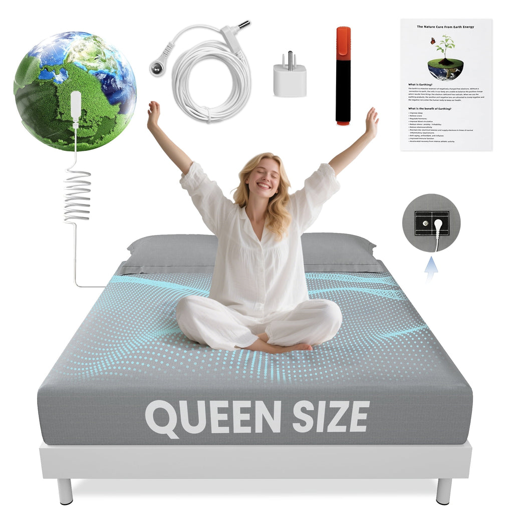 Grounding Sheets Queen Size 90% Organic Cotton + 10% Pure Silver Fitted Bed Sheet Gray Fiber Grounding Sheet Earth Ce...