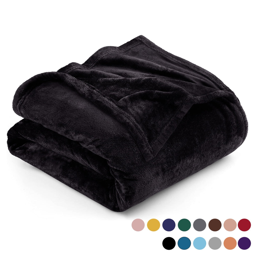 Ameha Microplush Fleece Blanket Cozy for Bed and Throw Cozy for Bed and Throw 310 GSM Soft Microfiber Lightweight Warm Fluffy & Soft Black T