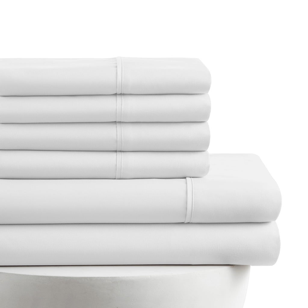 Queen Size 6 Piece Bed Sheet Set White - Ultra Soft Microfiber Deep Pocket Wrinkle Free