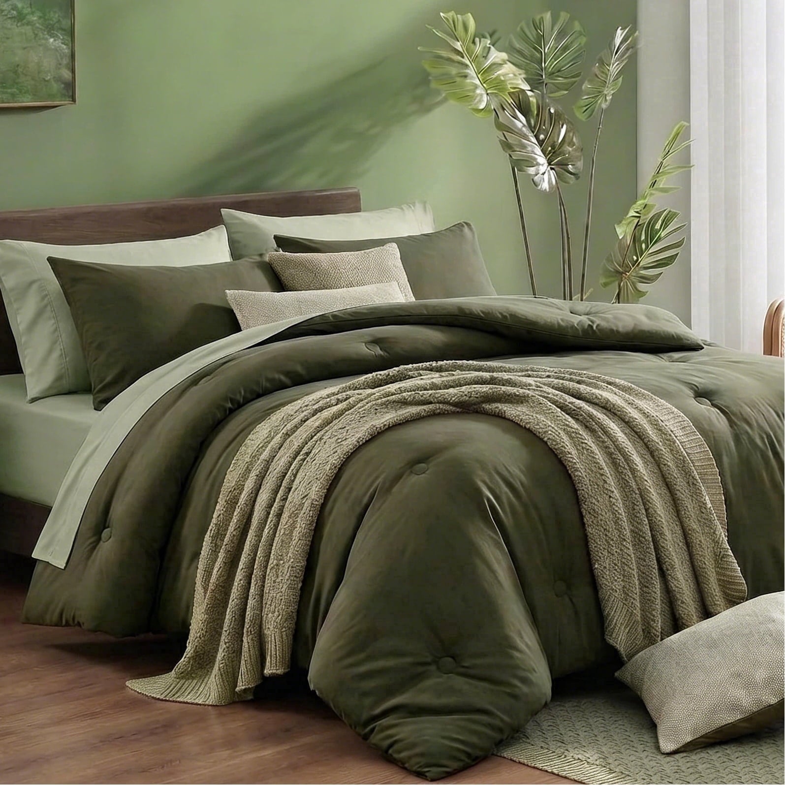 7 Pieces Comforter Set Queen，Bed in A bag，All Seasons Bedding sets with Comforter,Fitted Sheet,Flat Sheet,Pillowcases...