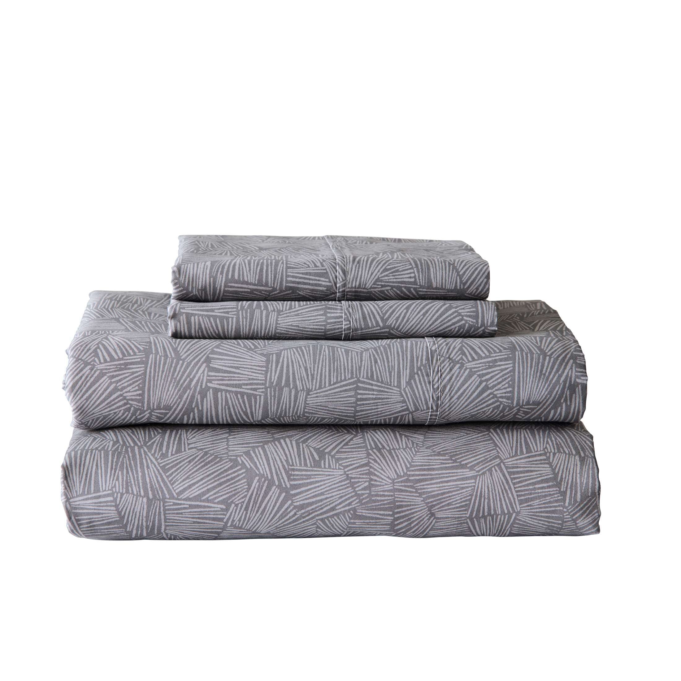 Better Homes & Gardens 300 Thread Count 3-Piece Cotton Percale Ziggy Geo Print Grey Flannel Bed Sheet Set, Twin