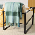Faux Mohair Cozy Couch Throw Blanket Green Plaid, 50x72"