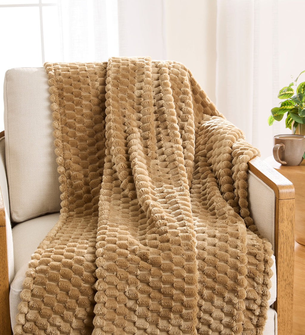 Better Homes & Gardens Textured Velvet Plush Oversized Throw Blanket in Dark Caramel