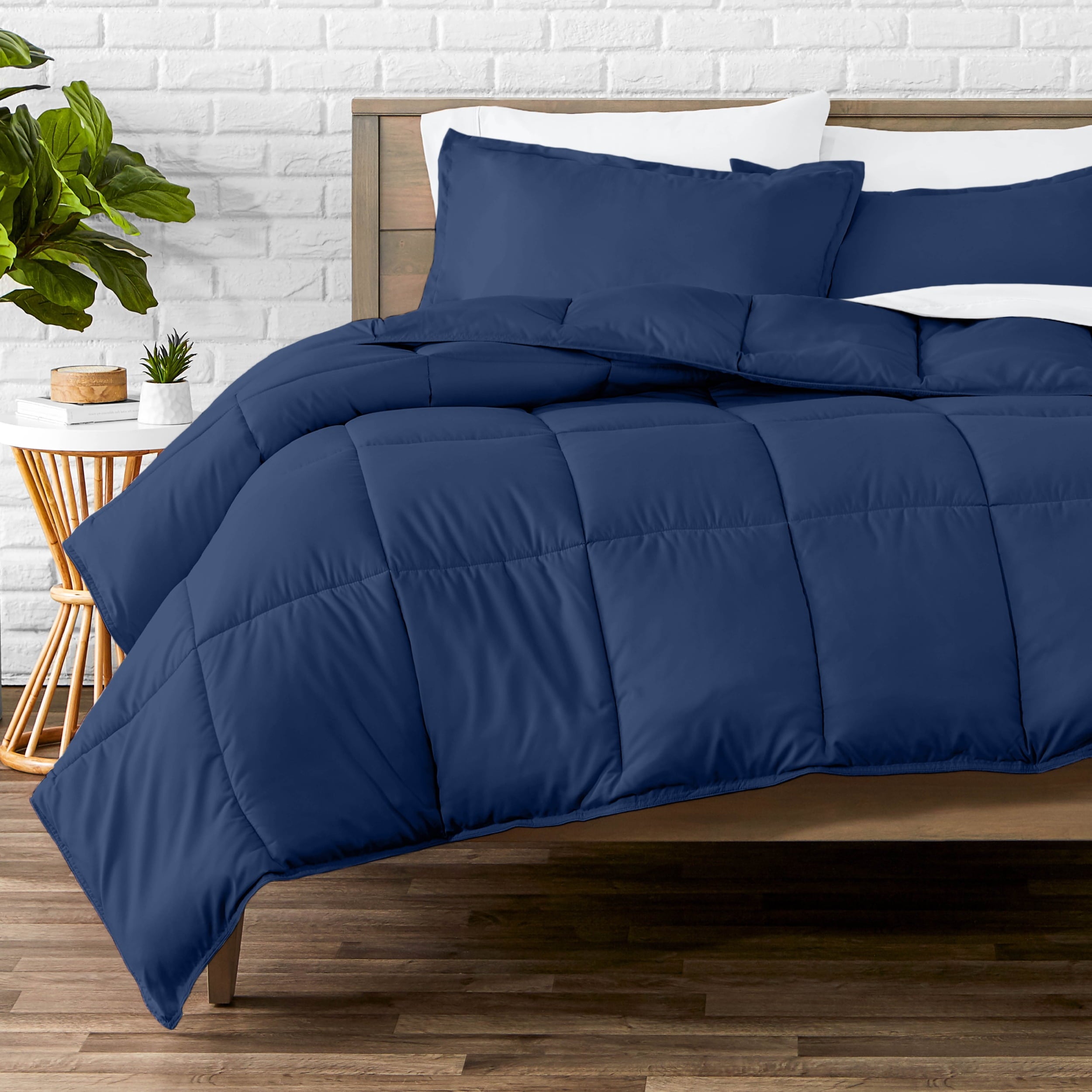 Down Alternative Comforter Set - 3-Pieces - All Seasons - Queen, Dark Blue