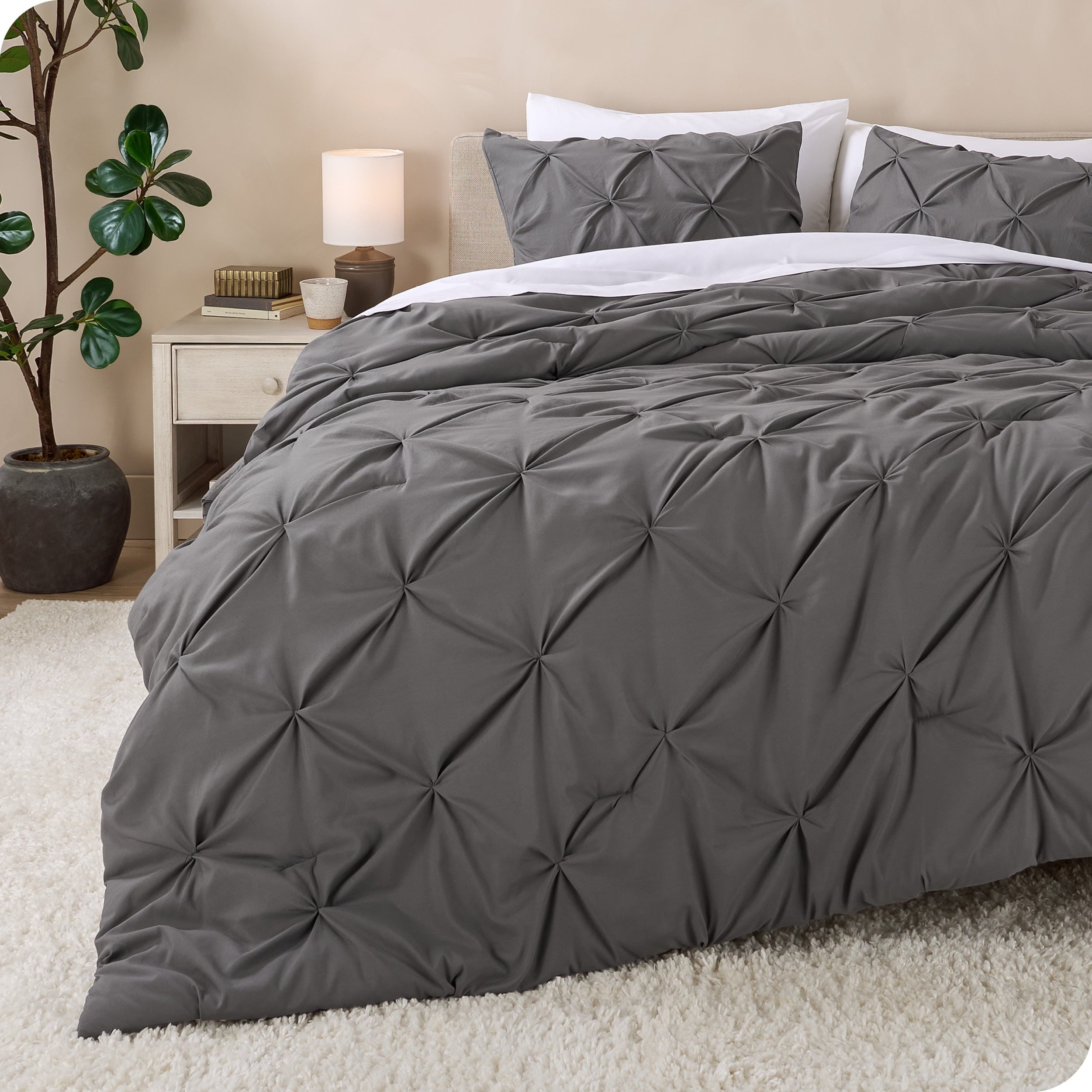 Bare Home Pintuck Down Alternative Comforter Set - 3-Pieces - All Seasons - King, Grey