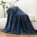 Navy Blue Chenille Throw for Couch Bed,Soft Navy Knit Blanket, Housewarming Gifts, 51"x 67"