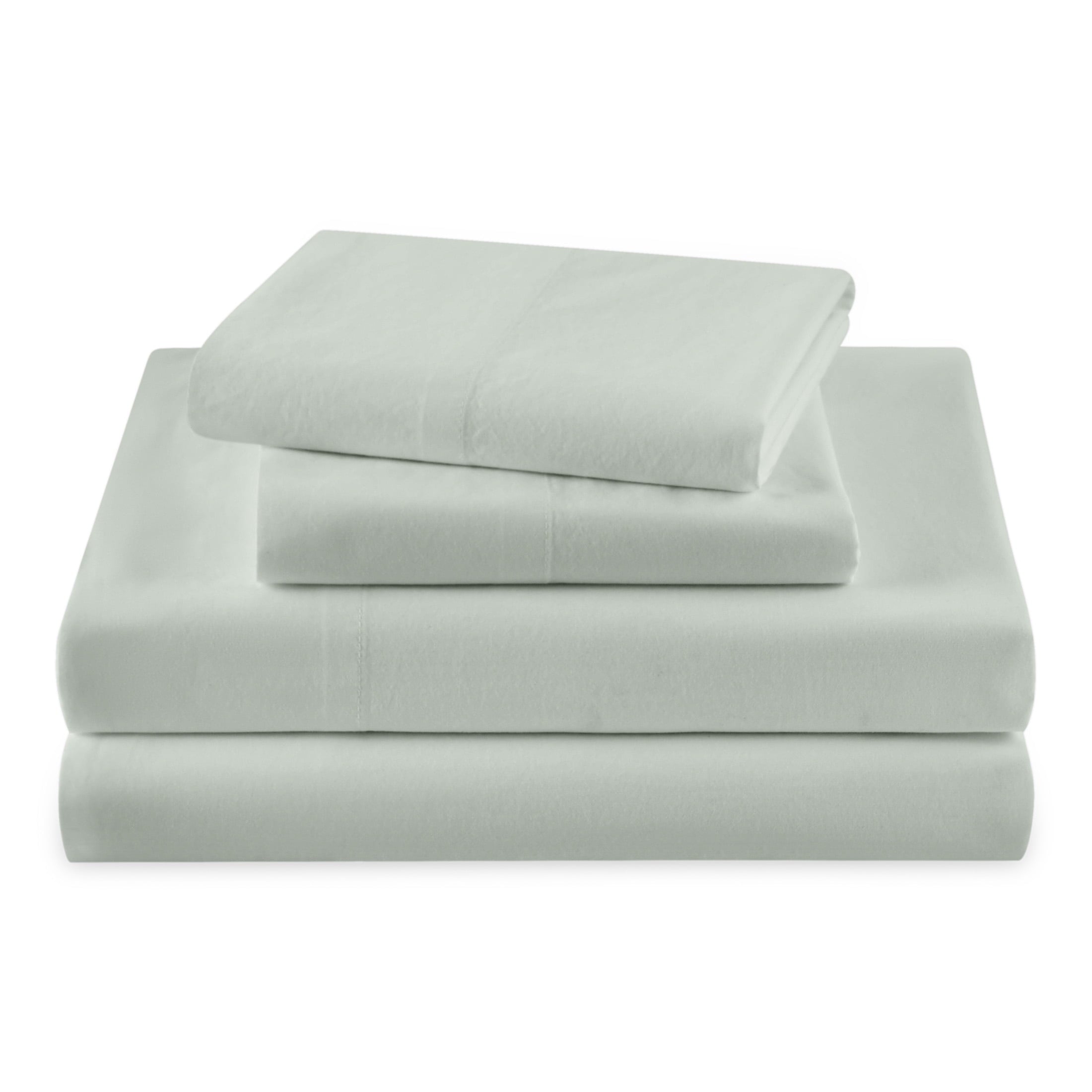 Solid 4-Piece 100% Cotton Washed Percale Sage Green Sheet Set, Full