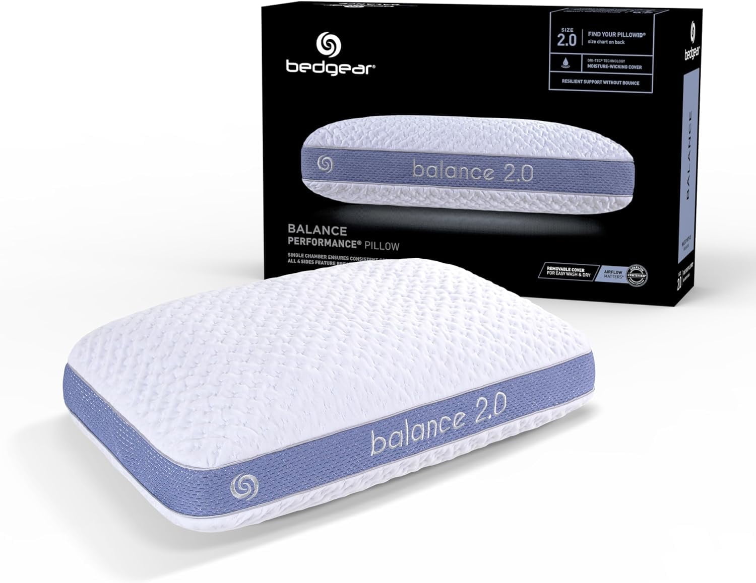 Balance Performance Pillow – 2.0 - Moisture Wicking Bed Pillow for All Sleep Positions - Medium Firmness Bed Pillow -...