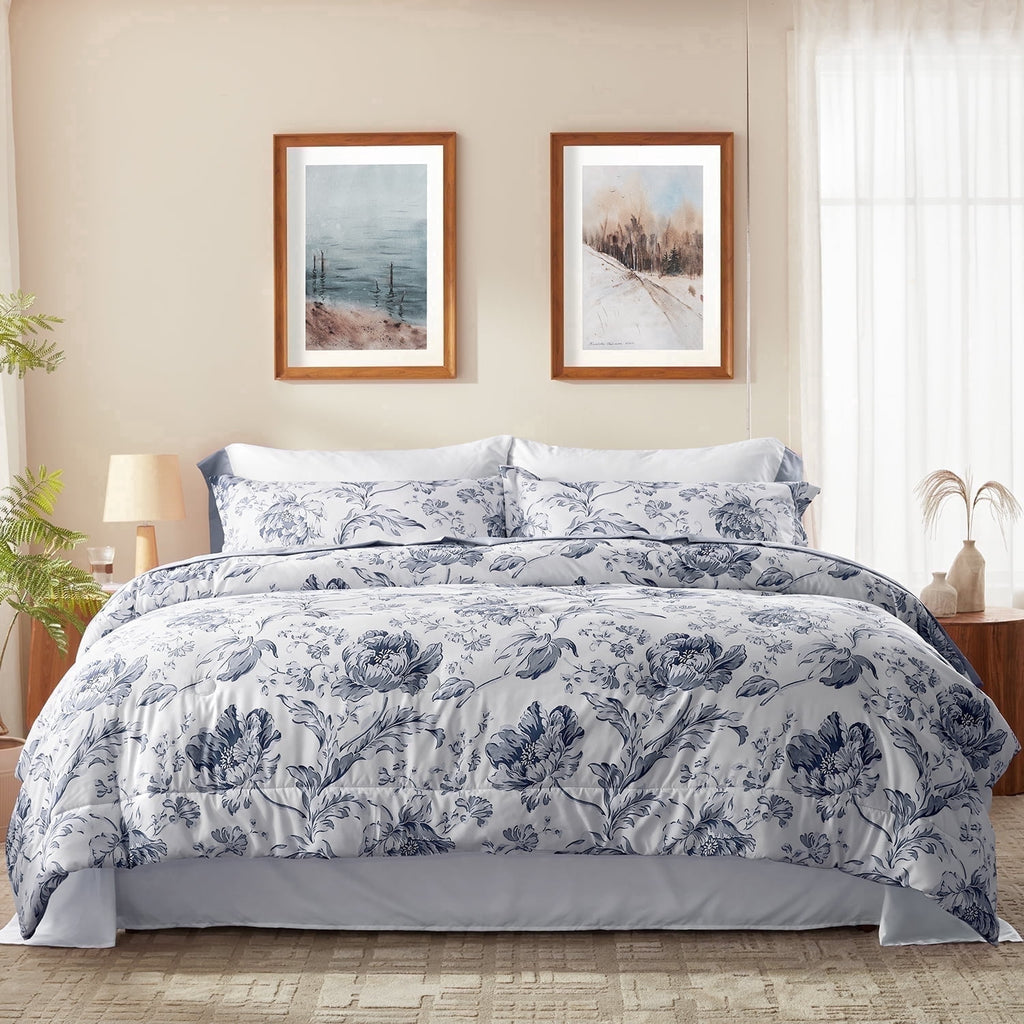 Queen Comforter Sets,7-Pieces Reversible Bedding Sets,Bed in a Bag with Comforter,Flat Sheet and Fitted Sheet,Pillowc...