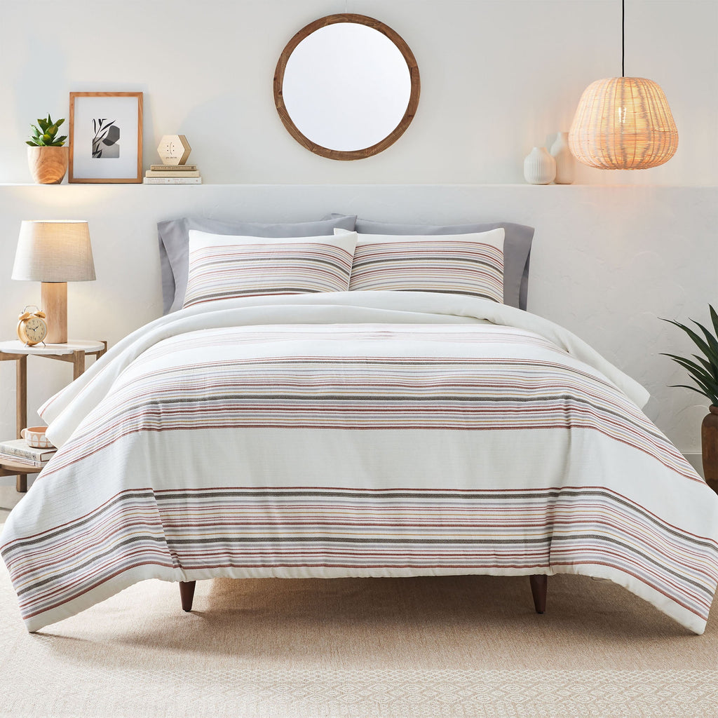 3-Piece Red Yarn Dye Stripe Comforter Set, Full/Queen
