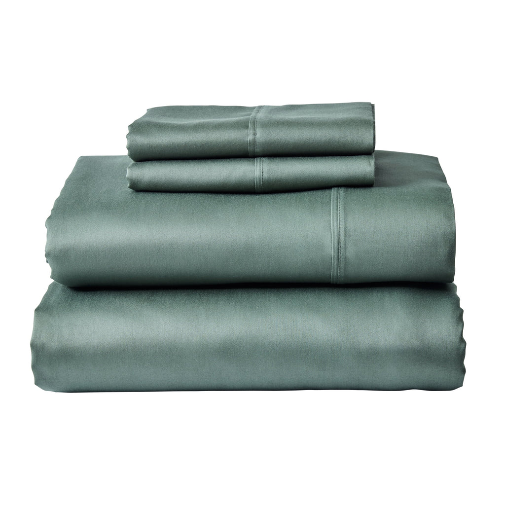 4-Piece 300 Thread Count Green Ash Cotton Sateen Bed Sheet Set, Cali King