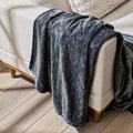 Textured Velvet Plush Soft Fleece Throw Blanket, Oversized, Greystone