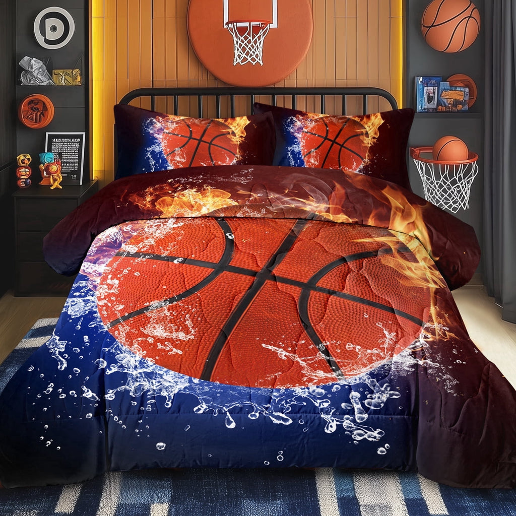BlessLiving Twin Comforter Set, 3 Pieces Sport Bedding Set for Kids Boys Teens Brushed Microfiber Basketball Comforter Set, 66x90 inchs